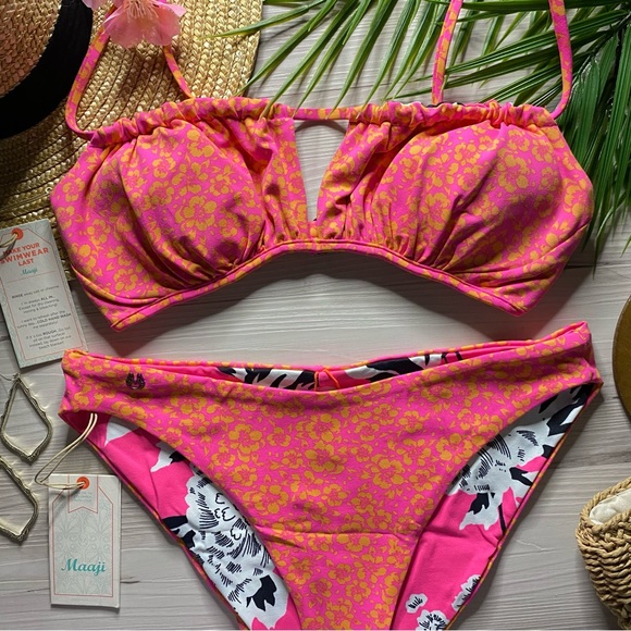 Maaji 🌺 Reversible Print Floral Bralette Bikini Top | Cheeky High Leg Bottoms - Picture 2 of 16